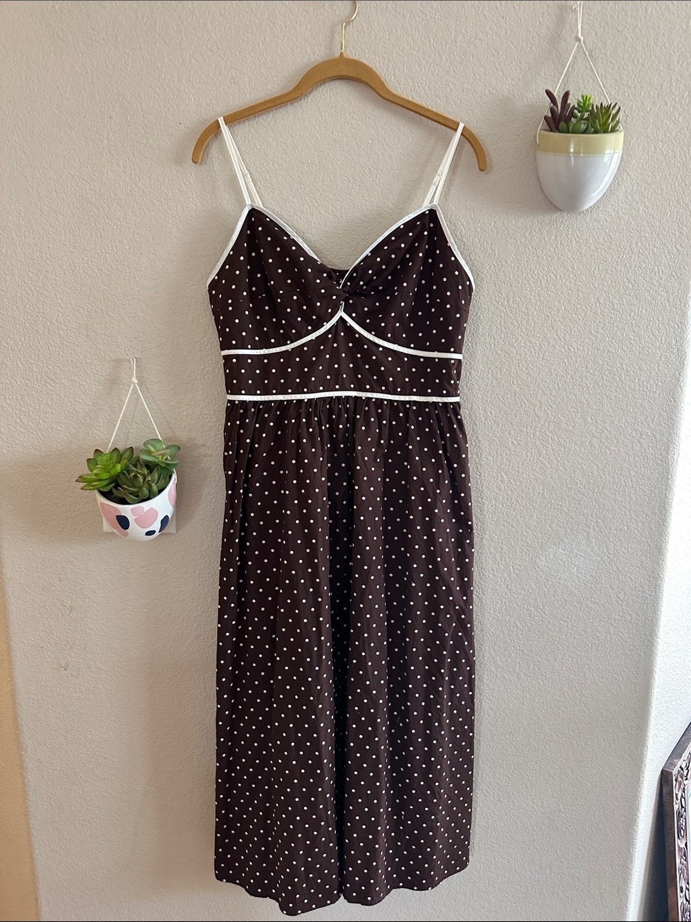 A New Day Polka Dot Pinup Vintage Brown White Smocked Midi Dress Large Target